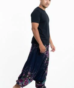 HaremPants.com Floral Drop Crotch Men's Harem Pants In Blue 7 HaremPants.com Floral Drop Crotch Men's Harem Pants In Blue