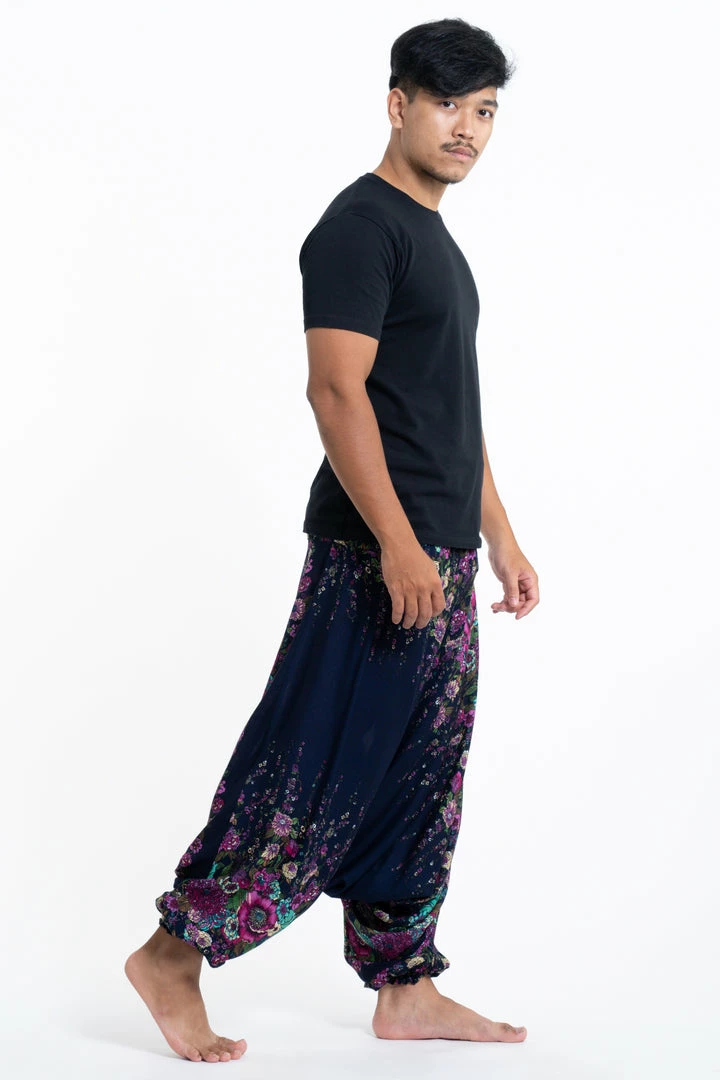 HaremPants.com Floral Drop Crotch Men's Harem Pants In Blue 5 HaremPants.com Floral Drop Crotch Men's Harem Pants In Blue