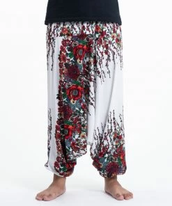 HaremPants.com Floral Drop Crotch Men's Harem Pants In White