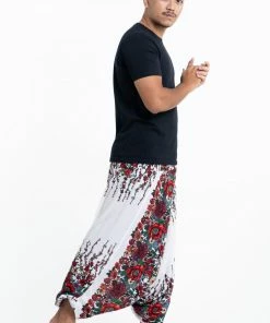 HaremPants.com Floral Drop Crotch Men's Harem Pants In White