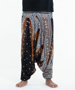 HaremPants.com Peacock Feathers Drop Crotch Men's Harem Pants In Black
