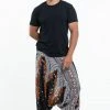 HaremPants.com Peacock Feathers Drop Crotch Men's Harem Pants In Black