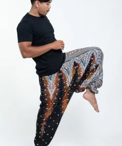 HaremPants.com Peacock Feathers Drop Crotch Men's Harem Pants In Black