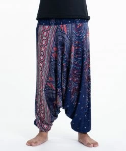 HaremPants.com Peacock Feathers Drop Crotch Men's Harem Pants In Blue
