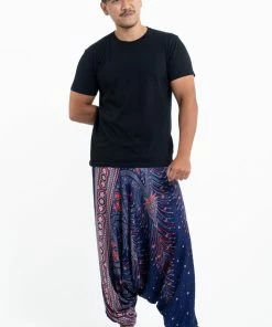 HaremPants.com Peacock Feathers Drop Crotch Men's Harem Pants In Blue