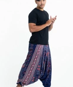 HaremPants.com Peacock Feathers Drop Crotch Men's Harem Pants In Blue