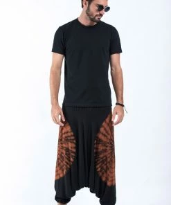 HaremPants.com Tie Dye Drop Crotch Men's Harem Pants In Black 03