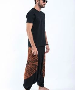 HaremPants.com Tie Dye Drop Crotch Men's Harem Pants In Black 03