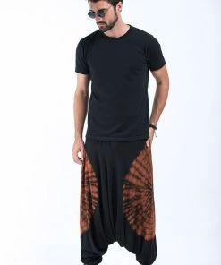 HaremPants.com Tie Dye Drop Crotch Men's Harem Pants In Black 03