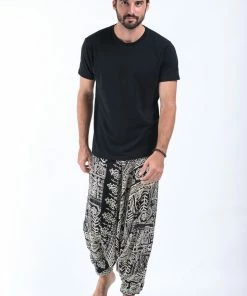 HaremPants.com Tribal Prints Drop Crotch Men's Harem Pants In Black