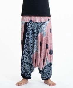 HaremPants.com Geometric Mandalas Drop Crotch Men's Harem Pants In Pink Blue