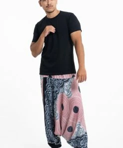 HaremPants.com Geometric Mandalas Drop Crotch Men's Harem Pants In Pink Blue