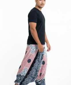 HaremPants.com Geometric Mandalas Drop Crotch Men's Harem Pants In Pink Blue