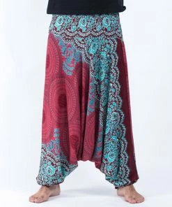 HaremPants.com Geometric Mandalas Drop Crotch Men's Harem Pants In Red