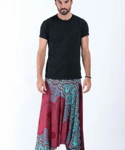 HaremPants.com Geometric Mandalas Drop Crotch Men's Harem Pants In Red