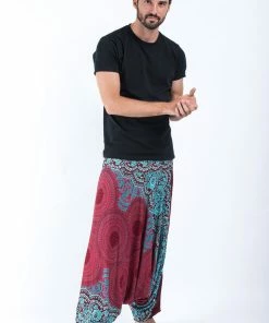 HaremPants.com Geometric Mandalas Drop Crotch Men's Harem Pants In Red