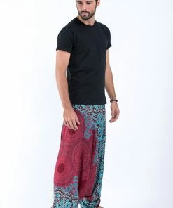 HaremPants.com Geometric Mandalas Drop Crotch Men's Harem Pants In Red