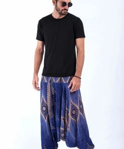 HaremPants.com Diamond Peacock Drop Crotch Men's Harem Pants In Blue