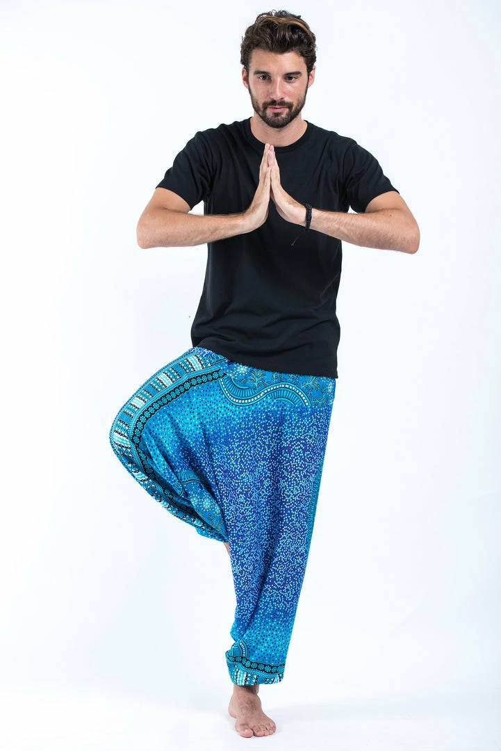 HaremPants.com Tribal Chakras Drop Crotch Men's Harem Pants In Blue 3 HaremPants.com Tribal Chakras Drop Crotch Men's Harem Pants In Blue