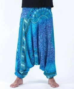 HaremPants.com Tribal Chakras Drop Crotch Men's Harem Pants In Blue