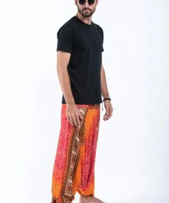 HaremPants.com Tribal Chakras Drop Crotch Men's Harem Pants In Orange