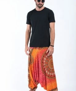HaremPants.com Tribal Chakras Drop Crotch Men's Harem Pants In Orange