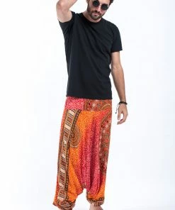 HaremPants.com Tribal Chakras Drop Crotch Men's Harem Pants In Orange