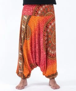 HaremPants.com Tribal Chakras Drop Crotch Men's Harem Pants In Orange