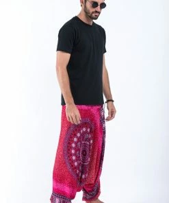 HaremPants.com Tribal Chakras Drop Crotch Men's Harem Pants In Pink