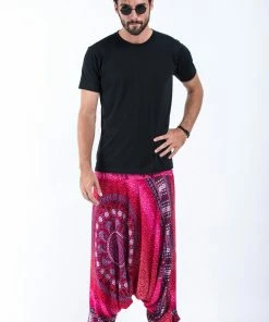 HaremPants.com Tribal Chakras Drop Crotch Men's Harem Pants In Pink