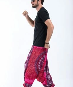 HaremPants.com Tribal Chakras Drop Crotch Men's Harem Pants In Pink
