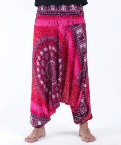 HaremPants.com Tribal Chakras Drop Crotch Men's Harem Pants In Pink