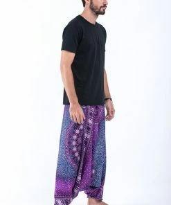 HaremPants.com Tribal Chakras Drop Crotch Men's Harem Pants In Purple