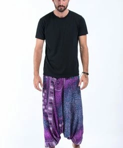 HaremPants.com Tribal Chakras Drop Crotch Men's Harem Pants In Purple