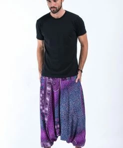 HaremPants.com Tribal Chakras Drop Crotch Men's Harem Pants In Purple