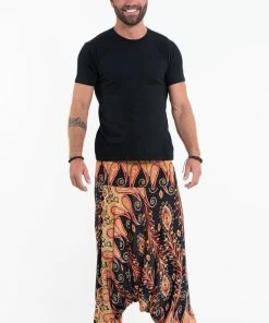 HaremPants.com Peacock Paisley Drop Crotch Men's Harem Pants In Black