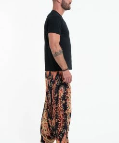 HaremPants.com Peacock Paisley Drop Crotch Men's Harem Pants In Black