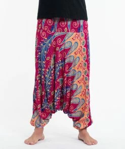 HaremPants.com Peacock Paisley Drop Crotch Men's Harem Pants In Pink