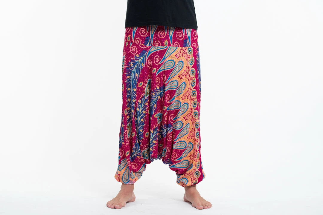 HaremPants.com Peacock Paisley Drop Crotch Men's Harem Pants In Pink 4 HaremPants.com Peacock Paisley Drop Crotch Men's Harem Pants In Pink