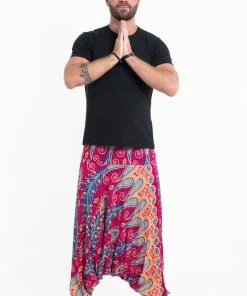 HaremPants.com Peacock Paisley Drop Crotch Men's Harem Pants In Pink