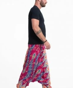 HaremPants.com Peacock Paisley Drop Crotch Men's Harem Pants In Pink 7 HaremPants.com Peacock Paisley Drop Crotch Men's Harem Pants In Pink