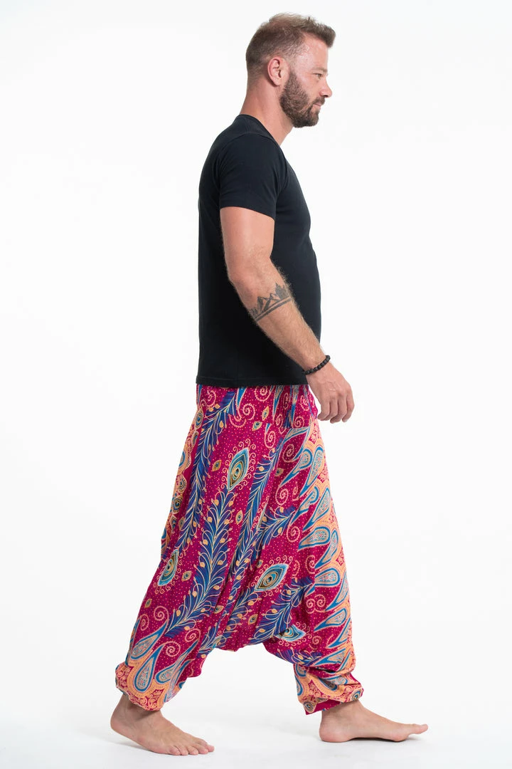 HaremPants.com Peacock Paisley Drop Crotch Men's Harem Pants In Pink 5 HaremPants.com Peacock Paisley Drop Crotch Men's Harem Pants In Pink