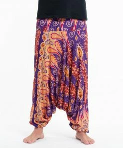 HaremPants.com Peacock Paisley Drop Crotch Men's Harem Pants In Purple