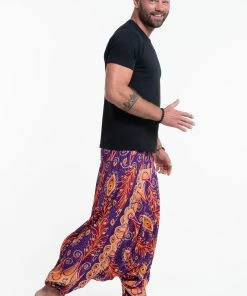 HaremPants.com Peacock Paisley Drop Crotch Men's Harem Pants In Purple