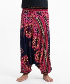 HaremPants.com Lotus Mandalas Drop Crotch Men's Harem Pants In Navy