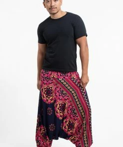 HaremPants.com Lotus Mandalas Drop Crotch Men's Harem Pants In Navy