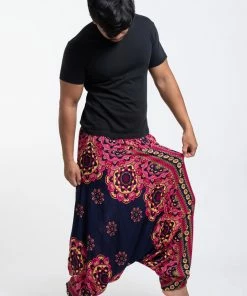 HaremPants.com Lotus Mandalas Drop Crotch Men's Harem Pants In Navy