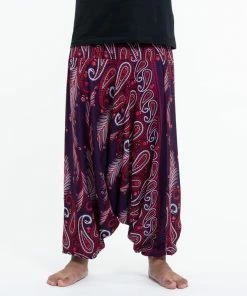 HaremPants.com Paisley Feathers Drop Crotch Men's Harem Pants In Purple