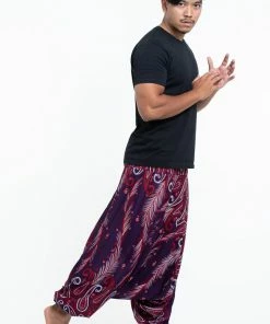 HaremPants.com Paisley Feathers Drop Crotch Men's Harem Pants In Purple