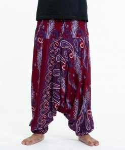 HaremPants.com Paisley Feathers Drop Crotch Men's Harem Pants In Red